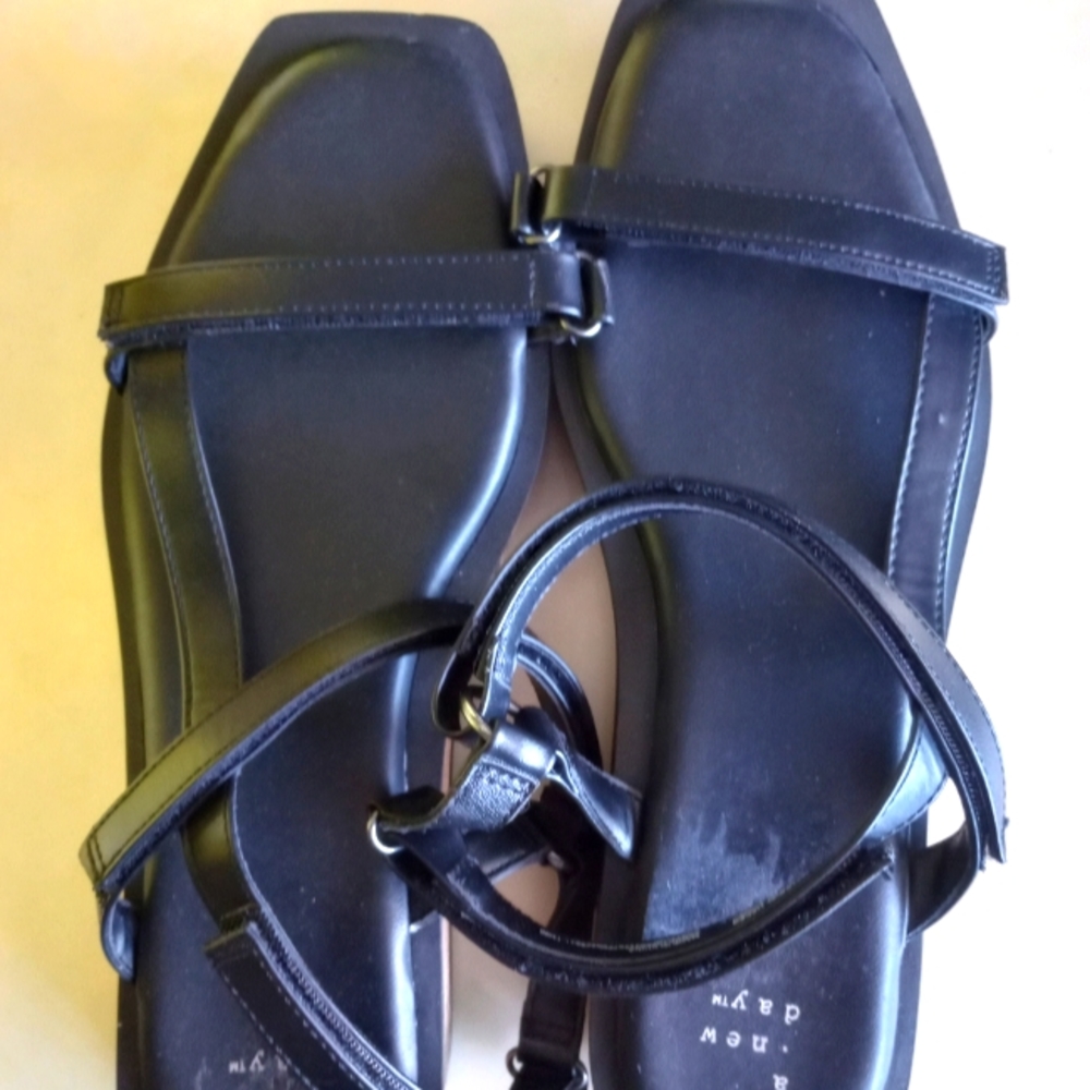 Black open toe open back small wedge sandals